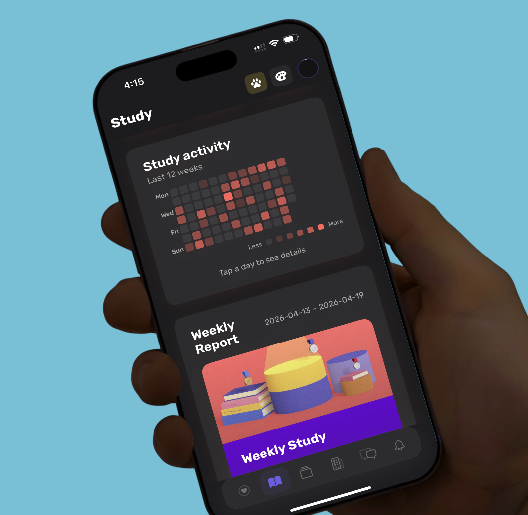roomn weekly study insights showing progress and streaks